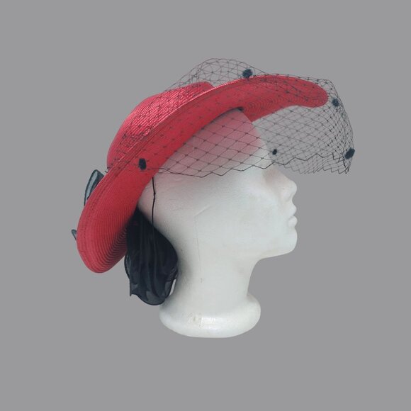 Vintage Sonni Hat Straw Red Net Ponytail Hole - Picture 1 of 8